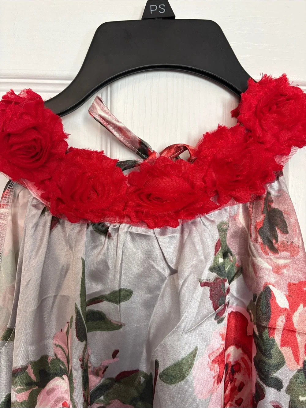 Floral A-Line Women's Skirt with Red Rose Trim